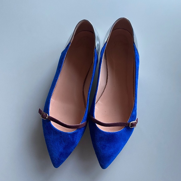 Blue Suede & Metallic Silver Mary Jane Flats - Picture 5 of 5